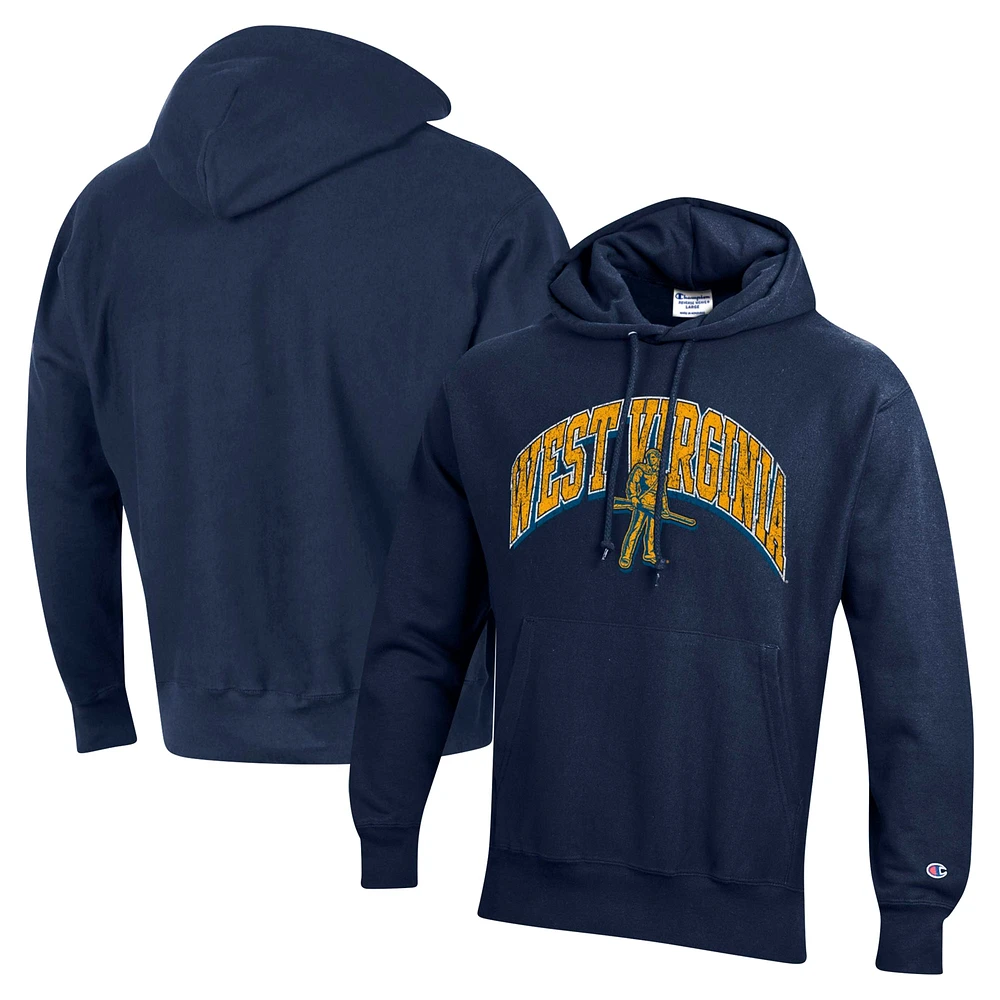 Men's Champion Navy West Virginia Mountaineers Vault Late Night Reverse Weave Pullover Hoodie