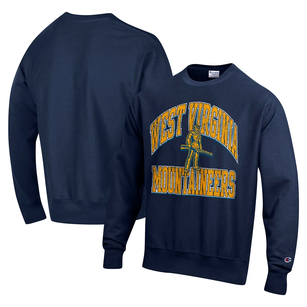 Men's Champion Navy West Virginia Mountaineers Vault Late Night Reverse Weave Pullover Sweatshirt