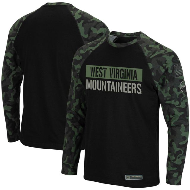 T-shirt à manches longues raglan Colosseum Black/Camo West Virginia Mountaineers OHT Military Appreciation pour hommes