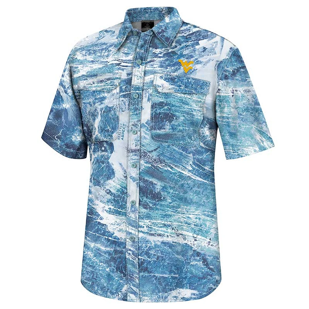 Chemise de pêche Colosseum Blue West Virginia Mountaineers Realtree Aspect Charter pour homme