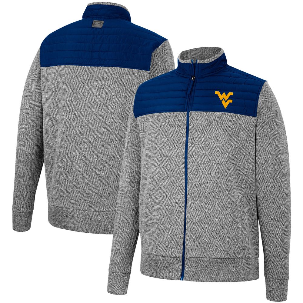 Men's Colosseum Charcoal/Navy West Virginia Mountaineers Putter Herringbone Full-Zip Jacket