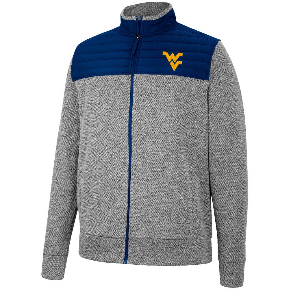 Men's Colosseum Charcoal/Navy West Virginia Mountaineers Putter Herringbone Full-Zip Jacket