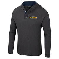 Men's Colosseum  Charcoal West Virginia Mountaineers Dujour Ralgan Long Sleeve Henley Hoodie T-Shirt