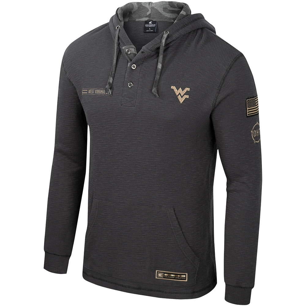 Pull à capuche Henley pour hommes Colosseum Charcoal West Virginia Mountaineers OHT Military Appréciation