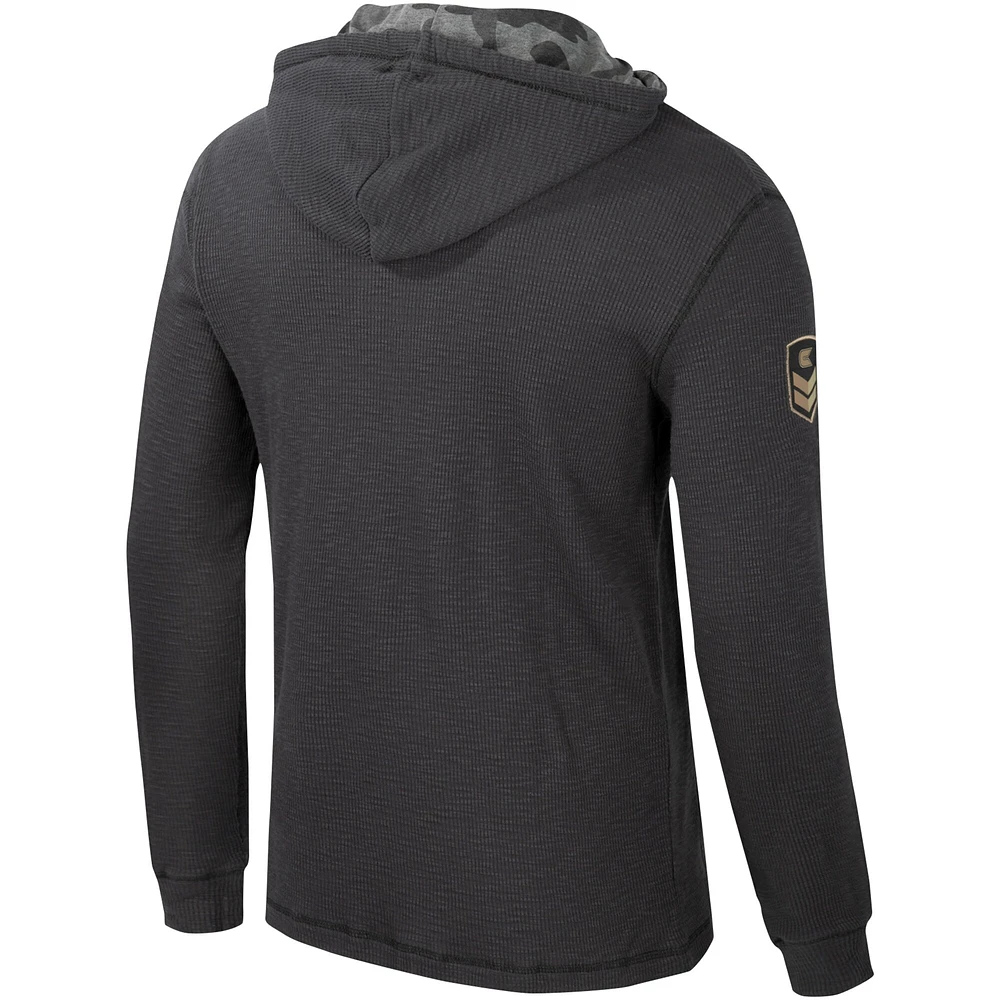 Pull à capuche Henley pour hommes Colosseum Charcoal West Virginia Mountaineers OHT Military Appréciation