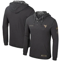 Pull à capuche Henley pour hommes Colosseum Charcoal West Virginia Mountaineers OHT Military Appréciation