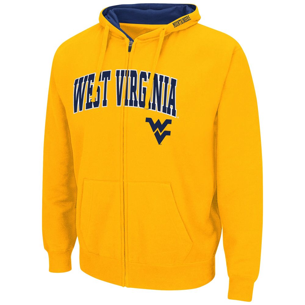 Men's Colosseum Gold West Virginia Mountaineers Arch & Logo 3.0 Full-Zip Hoodie