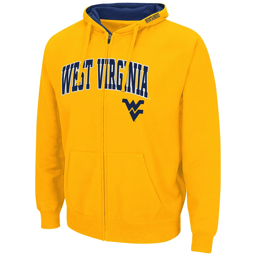 Men's Colosseum Gold West Virginia Mountaineers Arch & Logo 3.0 Full-Zip Hoodie
