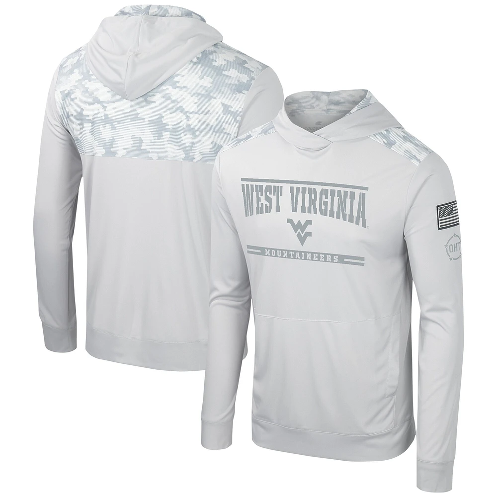 T-shirt à capuche manches longues pour hommes Colosseum Grey West Virginia Mountaineers OHT Military Appréciation