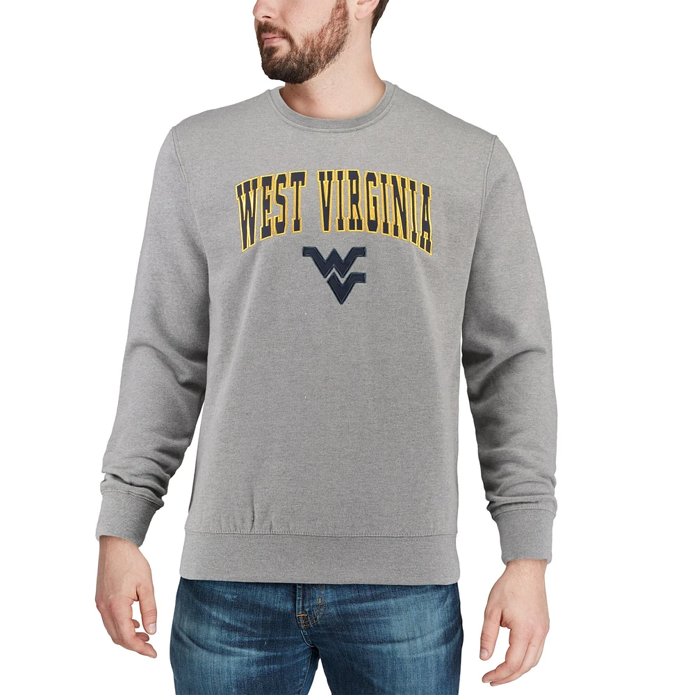 Men's Colosseum Heather Gray West Virginia Mountaineers Arch & Logo Crew Neck Sweatshirt
