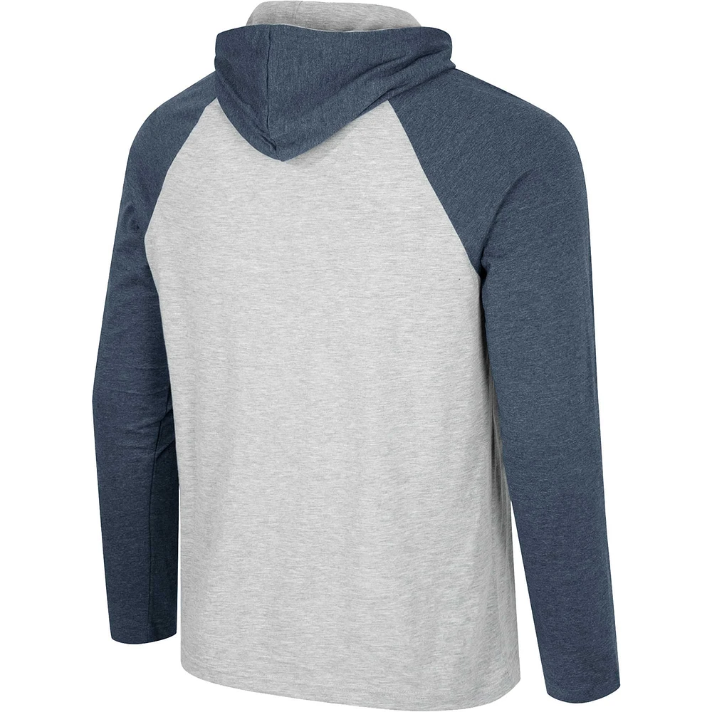 T-shirt à capuche manches longues Colosseum Heather Grey West Virginia Mountaineers Hasta La Vista Raglan pour hommes