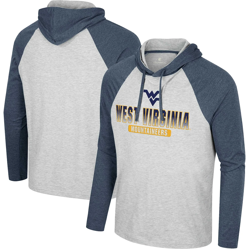 T-shirt à capuche manches longues Colosseum Heather Grey West Virginia Mountaineers Hasta La Vista Raglan pour hommes