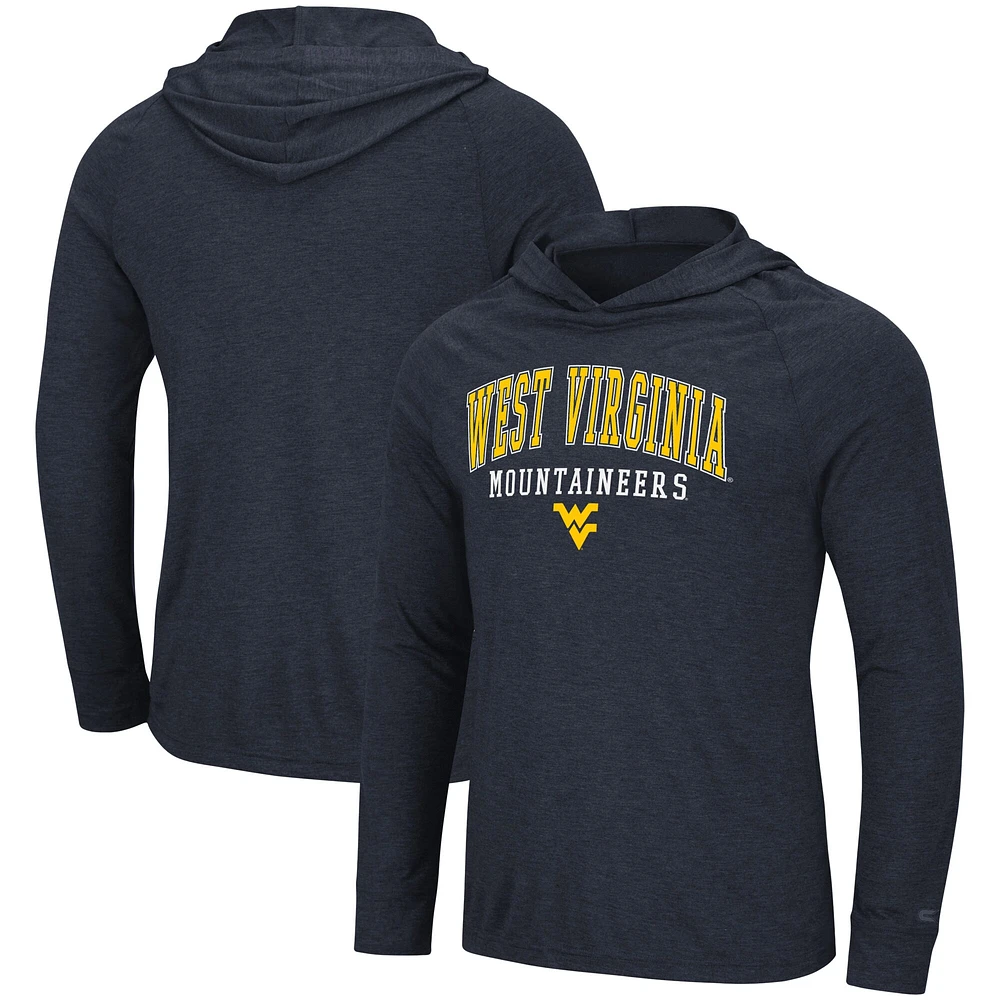 Colosseum Heather Navy West Virginia Mountaineers Campus Raglan T-shirt à capuche léger manches longues bi-mélange pour homme