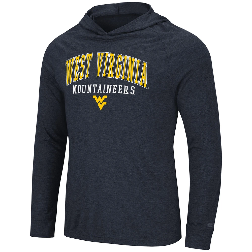 Colosseum Heather Navy West Virginia Mountaineers Campus Raglan T-shirt à capuche léger manches longues bi-mélange pour homme