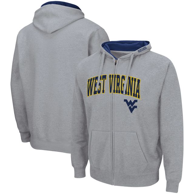 Colosseum Heathered Grey West Virginia Mountaineers Arch & Logo 3.0 Full-Zip Hoodie pour homme