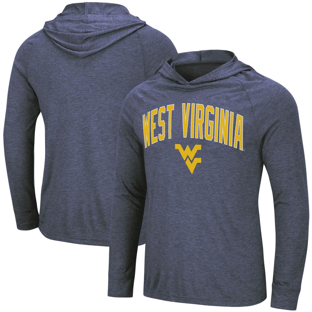 Men's Colosseum Heathered Navy West Virginia Mountaineers Big & Tall Wingman Raglan Hoodie T-Shirt