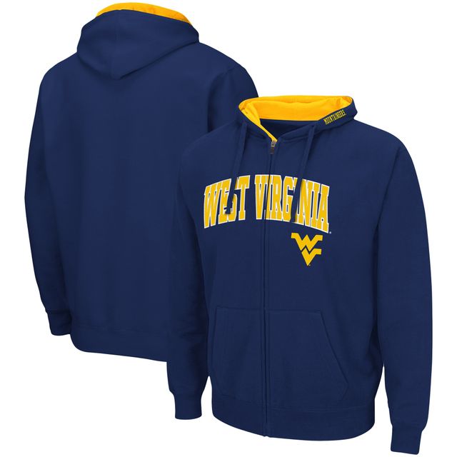 Chandail à capuchon entièrement zippé Colosseum Navy West Virginia Mountaineers Arch & Logo pour homme