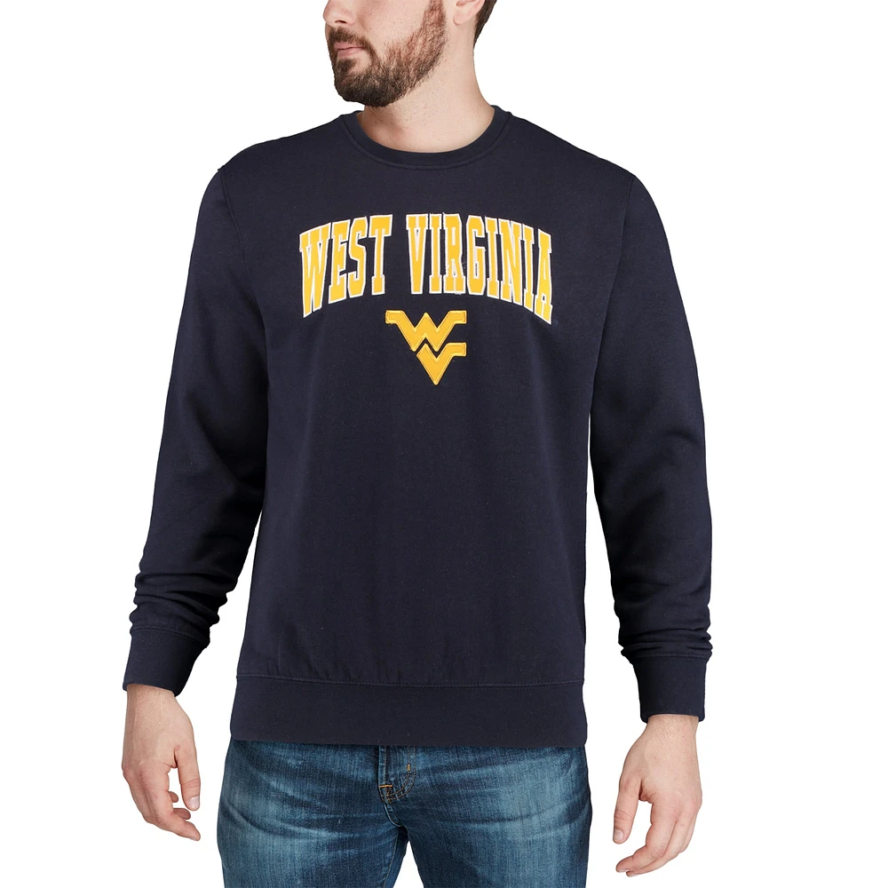 Men's Colosseum Navy West Virginia Mountaineers Arch & Logo Crew Neck Sweatshirt
