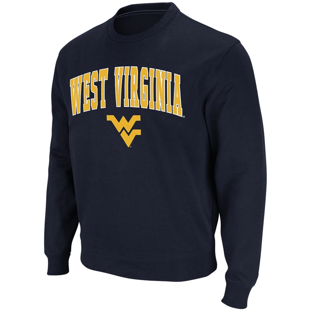 Men's Colosseum Navy West Virginia Mountaineers Arch & Logo Crew Neck Sweatshirt