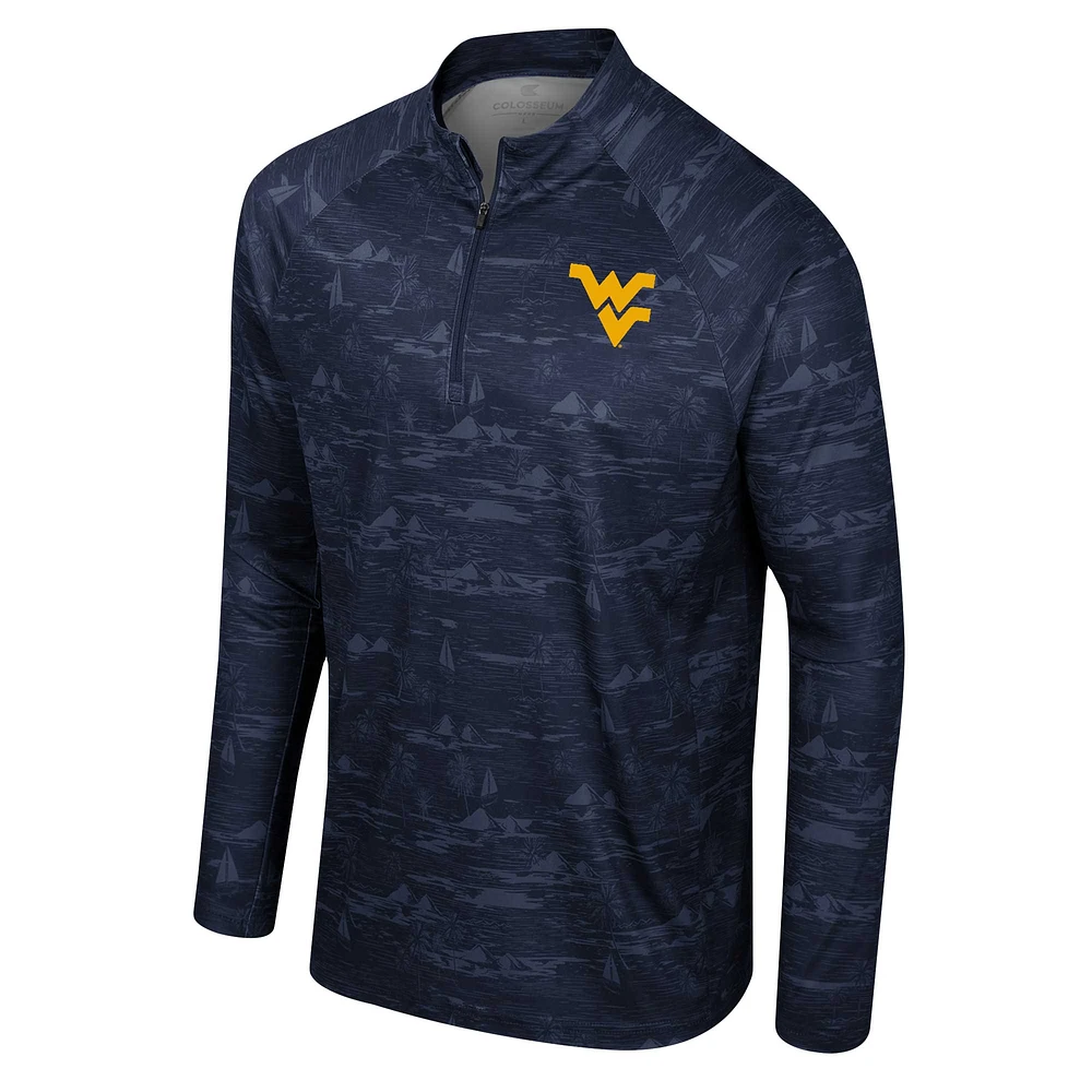 Men's Colosseum Navy West Virginia Mountaineers Carson Raglan Quarter-Zip Jacket