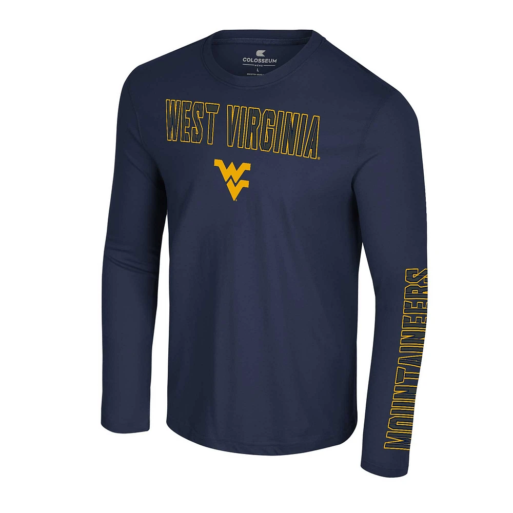 Men's Colosseum Navy West Virginia Mountaineers Color Pop Active Blend 2-Hit Long Sleeve T-Shirt