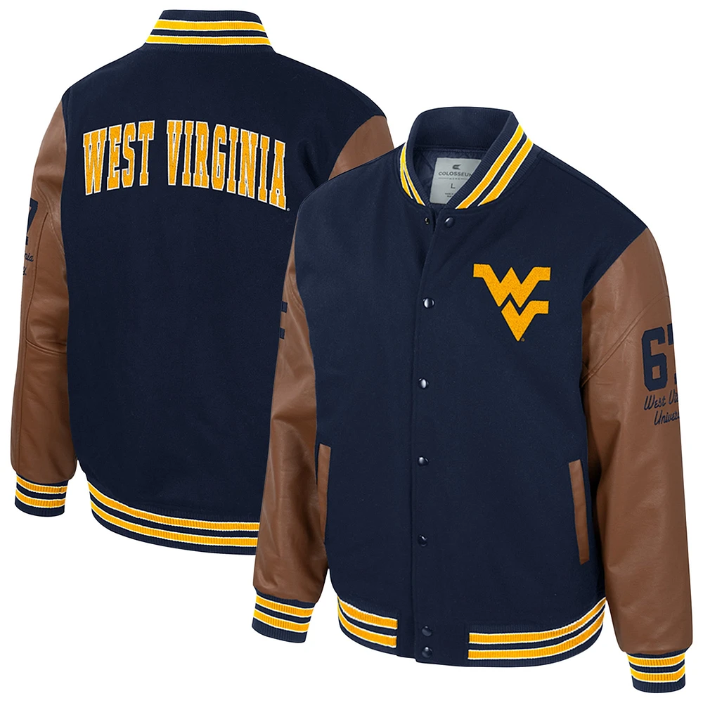 Veste universitaire à boutons-pression Colosseum Navy West Virginia Mountaineers Letterman pour homme