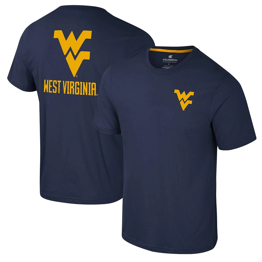 Men's Colosseum Navy West Virginia Mountaineers Logo Lockup 2-Hit Active Blend T-Shirt