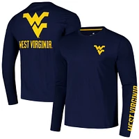 Men's Colosseum Navy West Virginia Mountaineers Logo Lockup 3-Hit Active Blend Long Sleeve T-Shirt