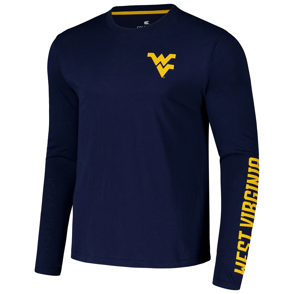 Men's Colosseum Navy West Virginia Mountaineers Logo Lockup 3-Hit Active Blend Long Sleeve T-Shirt