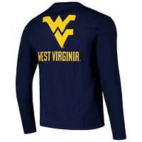 Men's Colosseum Navy West Virginia Mountaineers Logo Lockup 3-Hit Active Blend Long Sleeve T-Shirt