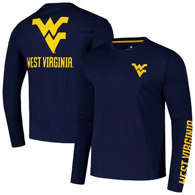 T-shirt à manches longues avec logo Colosseum Navy West Virginia Mountaineers Lockup 3-Hit Active Blend pour hommes