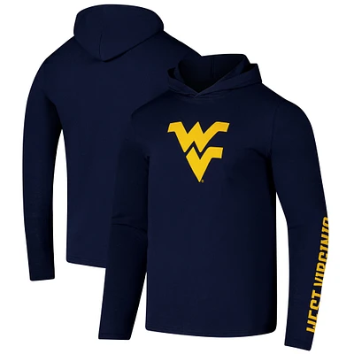 Men's Colosseum Navy West Virginia Mountaineers Logo Lockup Active Blend Long Sleeve  T-Shirt Hoodie