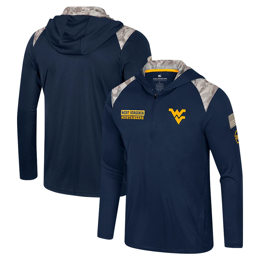 Veste à capuche glissière quart de tour pour homme Colosseum Navy West Virginia Mountaineers OHT Military Appreciation