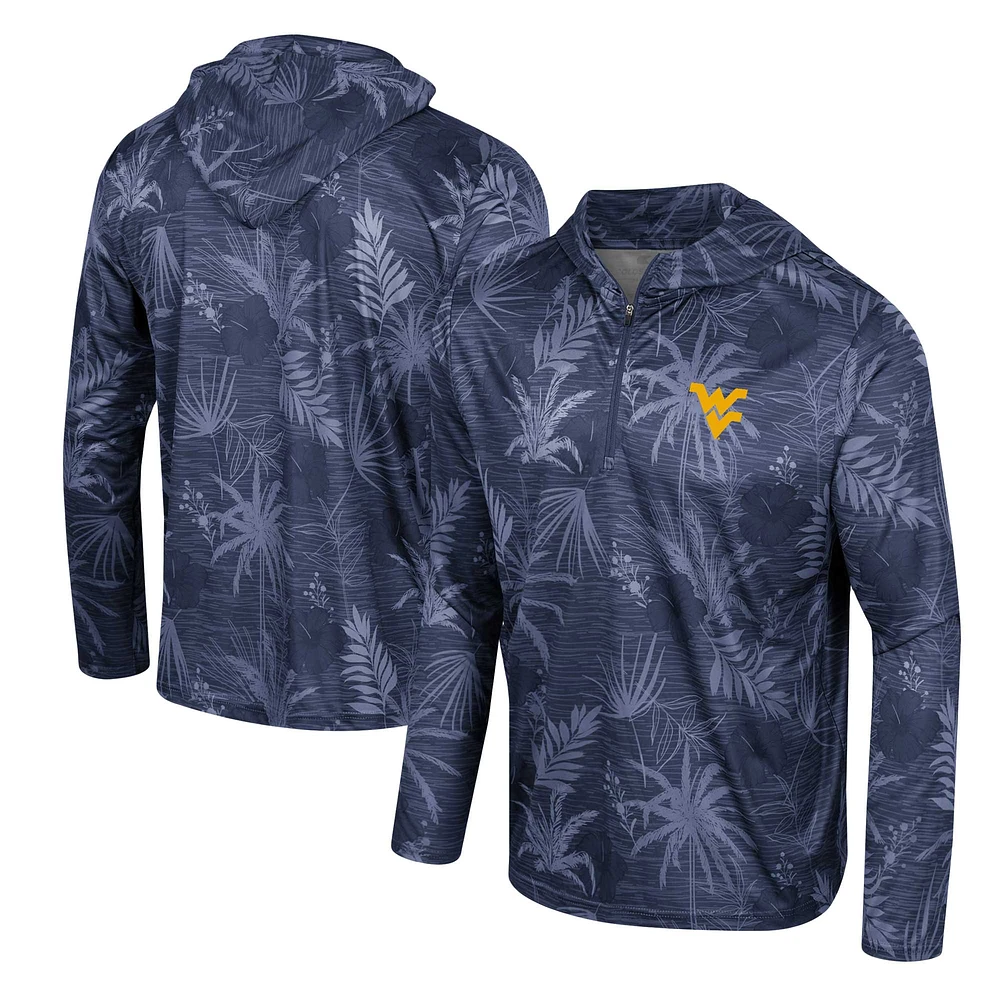 Men's Colosseum Navy West Virginia Mountaineers Palms Printed Lightweight Quarter-Zip Hooded Top