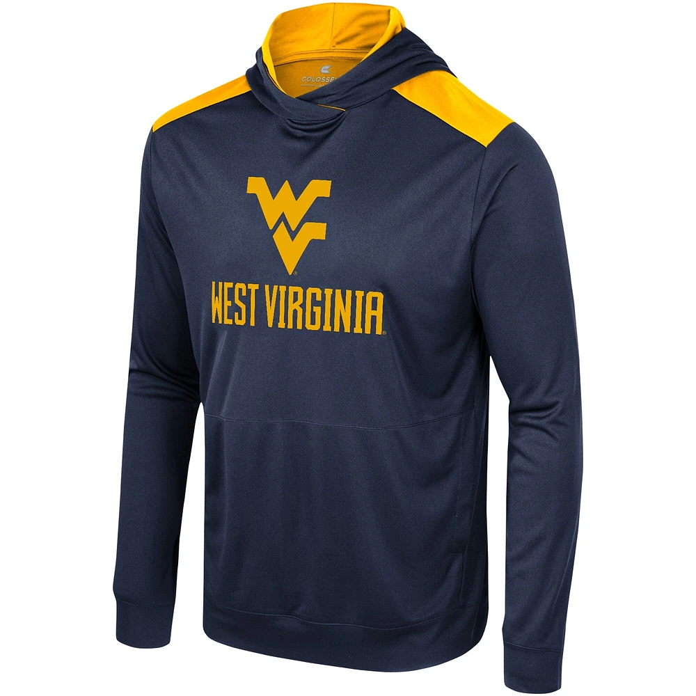 T-shirt à capuche manches longues pour hommes Colosseum Navy West Virginia Mountaineers Warm Up