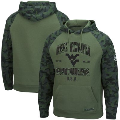 Men's Colosseum Olive/Camo West Virginia Mountaineers OHT Military Appreciation Raglan Pullover Hoodie