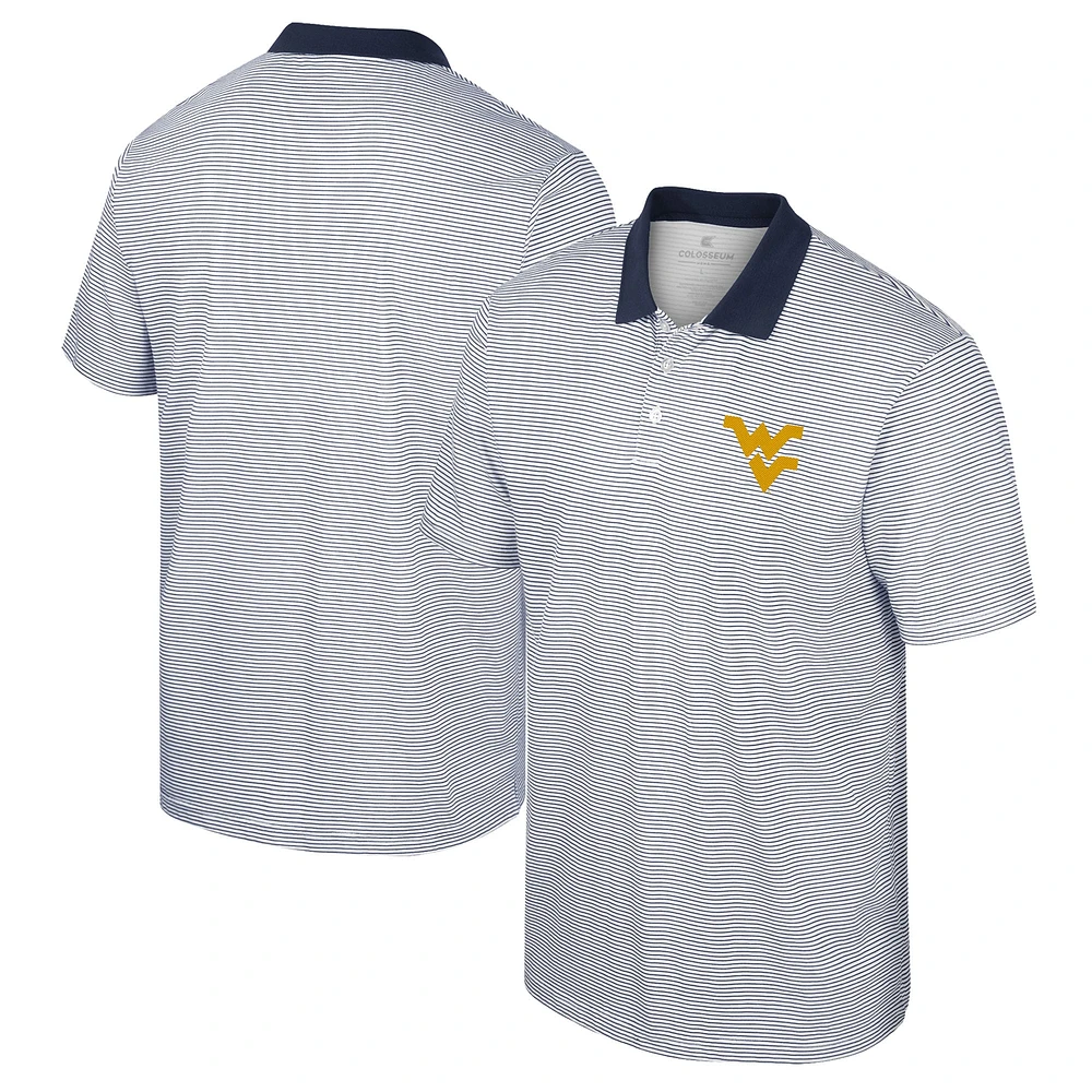 Men's Colosseum White/Navy West Virginia Mountaineers Print Stripe Polo