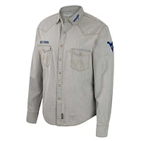 Chemise à manches longues Colosseum x Wrangler pour hommes, gris, West Virginia Mountaineers, coupe cowboy Western boutons-pression