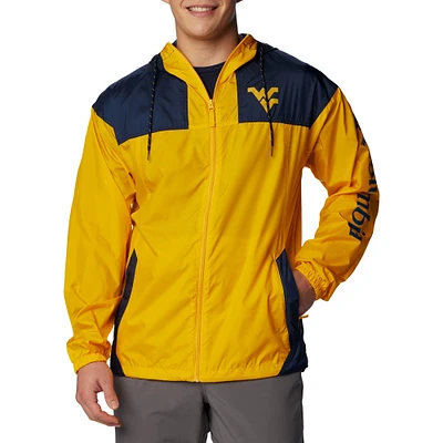 Veste à capuche coupe-vent fermeture éclair intégrale Columbia Gold West Virginia Mountaineers Flash Challenger Omni-Shade pour hommes