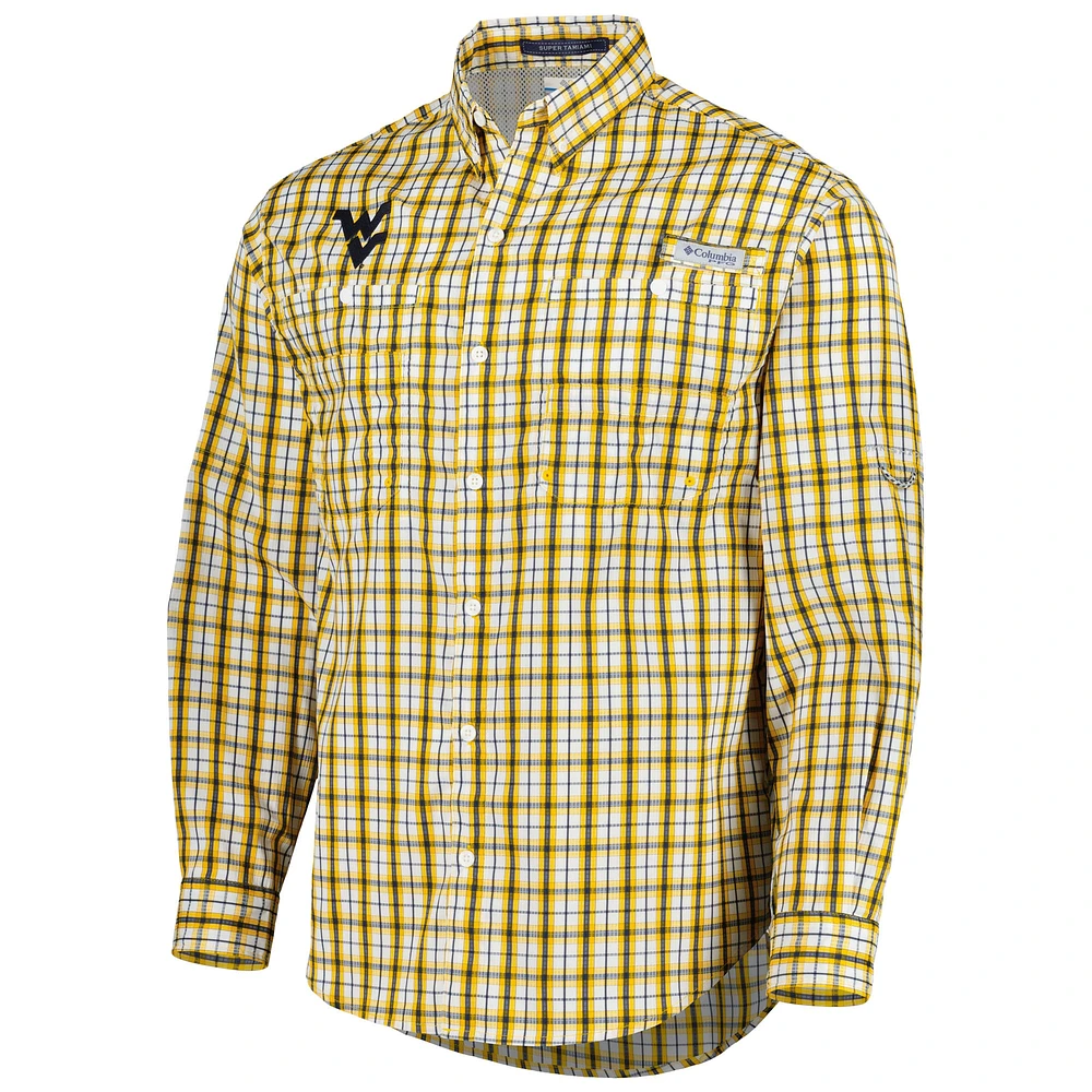 Chemise boutonnée à manches longues pour homme Columbia Gold West Virginia Mountaineers Super Tamiami Omni-Wick