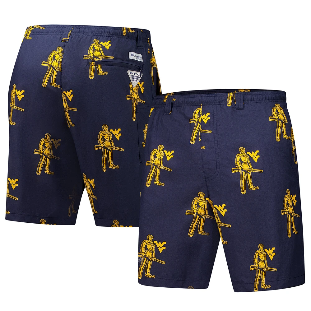 Short imprimé Backcast III bleu marine pour homme Columbia West Virginia Mountaineers