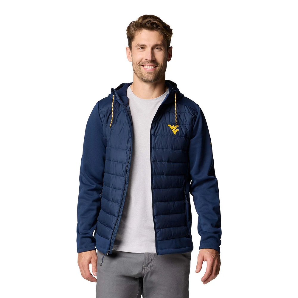 Men's Columbia  Navy West Virginia Mountaineers Out-Shield Hybrid Full-Zip Hoodie Jacket