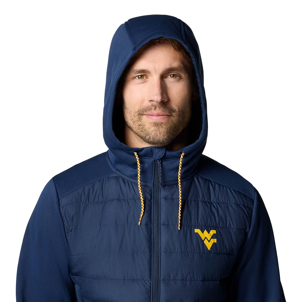 Men's Columbia  Navy West Virginia Mountaineers Out-Shield Hybrid Full-Zip Hoodie Jacket