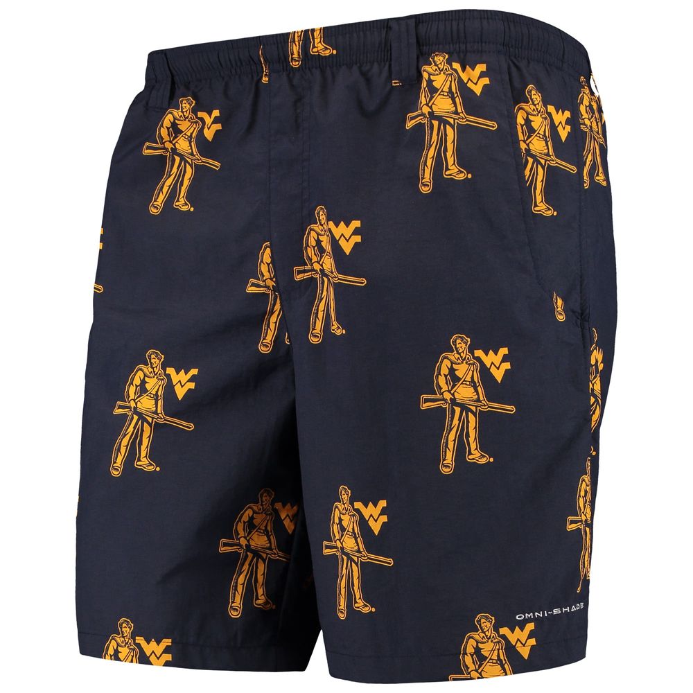 Men's Columbia Navy West Virginia Mountaineers PFG Backcast II 8" Omni-Shade Team Hybrid Shorts