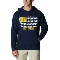 Men's Columbia Navy West Virginia Mountaineers PFG Fish Flag II Pullover Hoodie