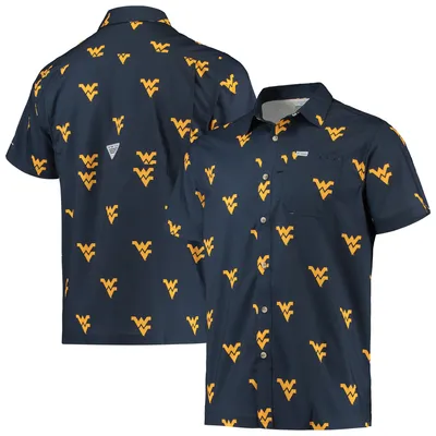 West Virginia Mountaineers Columbia Super Slack Tide Omni-Shade Button-Up Shirt - Navy