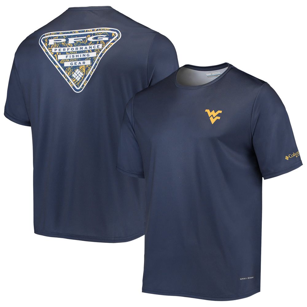 Men's Columbia Navy West Virginia Mountaineers Terminal Tackle Omni-Shade T-Shirt