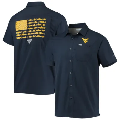 West Virginia Mountaineers Columbia PFG Slack Tide Camp Button-Up Shirt - Navy