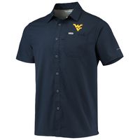 Men's Columbia PFG Navy West Virginia Mountaineers Slack Tide Camp Button-Up Shirt