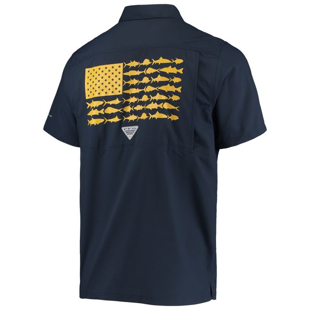 Chemise boutonnée Columbia PFG pour homme West Virginia Mountaineers Slack Tide Camp bleu marine